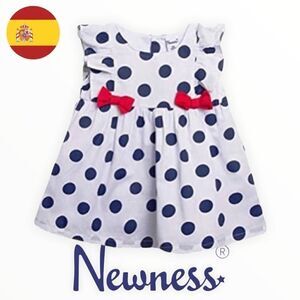 NEWNESS | Navy | Spanish Polka Dot Dress with Red Bows